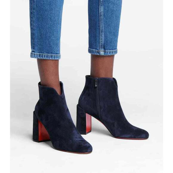 Christian Louboutin Castarika 85 Nocturne Blue Suede Ankle Block Heel Boot 35.5 - Picture 5 of 9